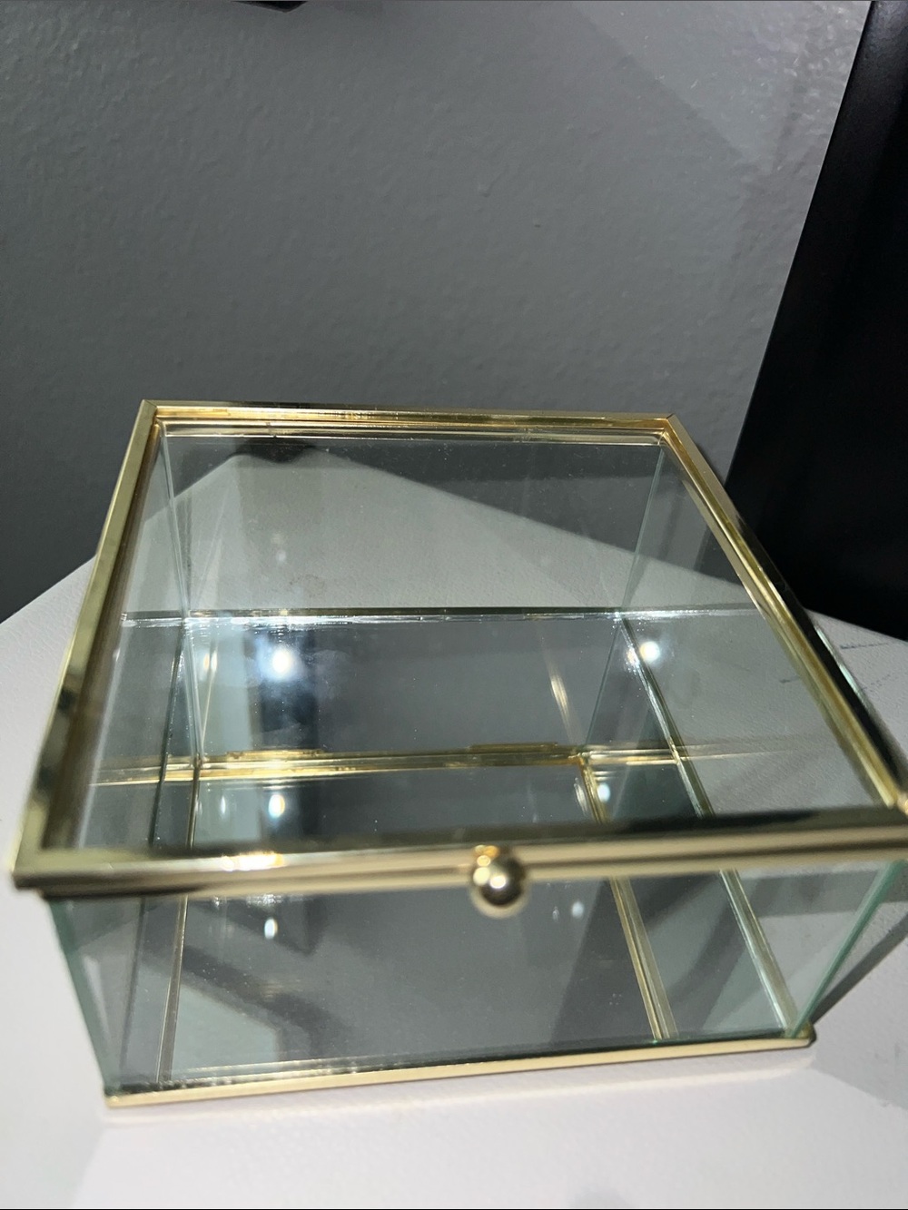 Glass Jewelry Display Box with Gold Frame - Clear/Gold
